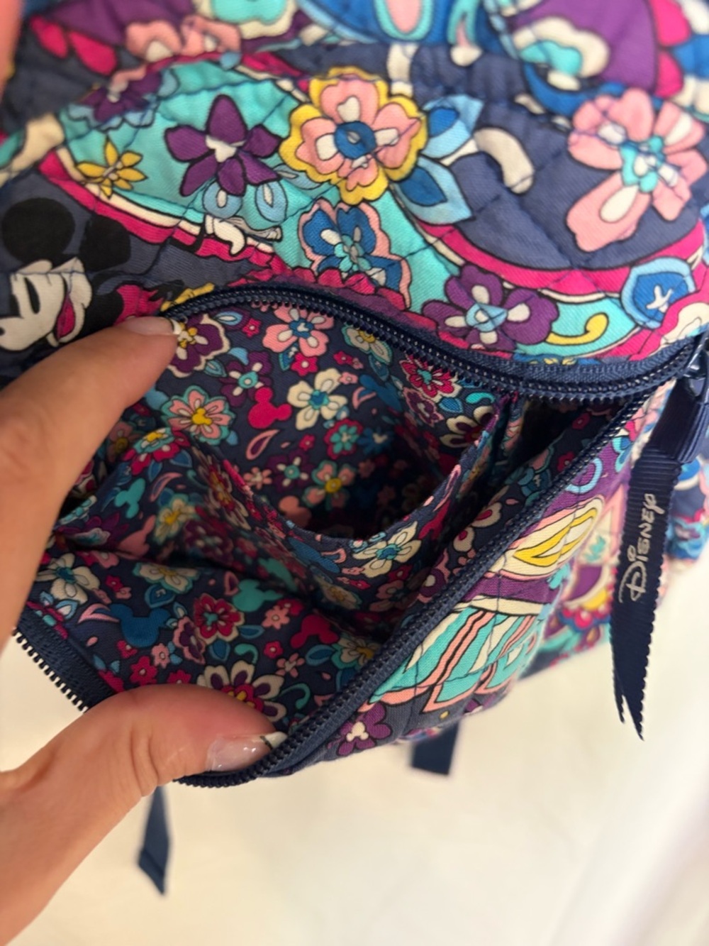 Disney Vera Bradley Navy Multi Paisley Floral Mini Backpack - Picture 6 of 9